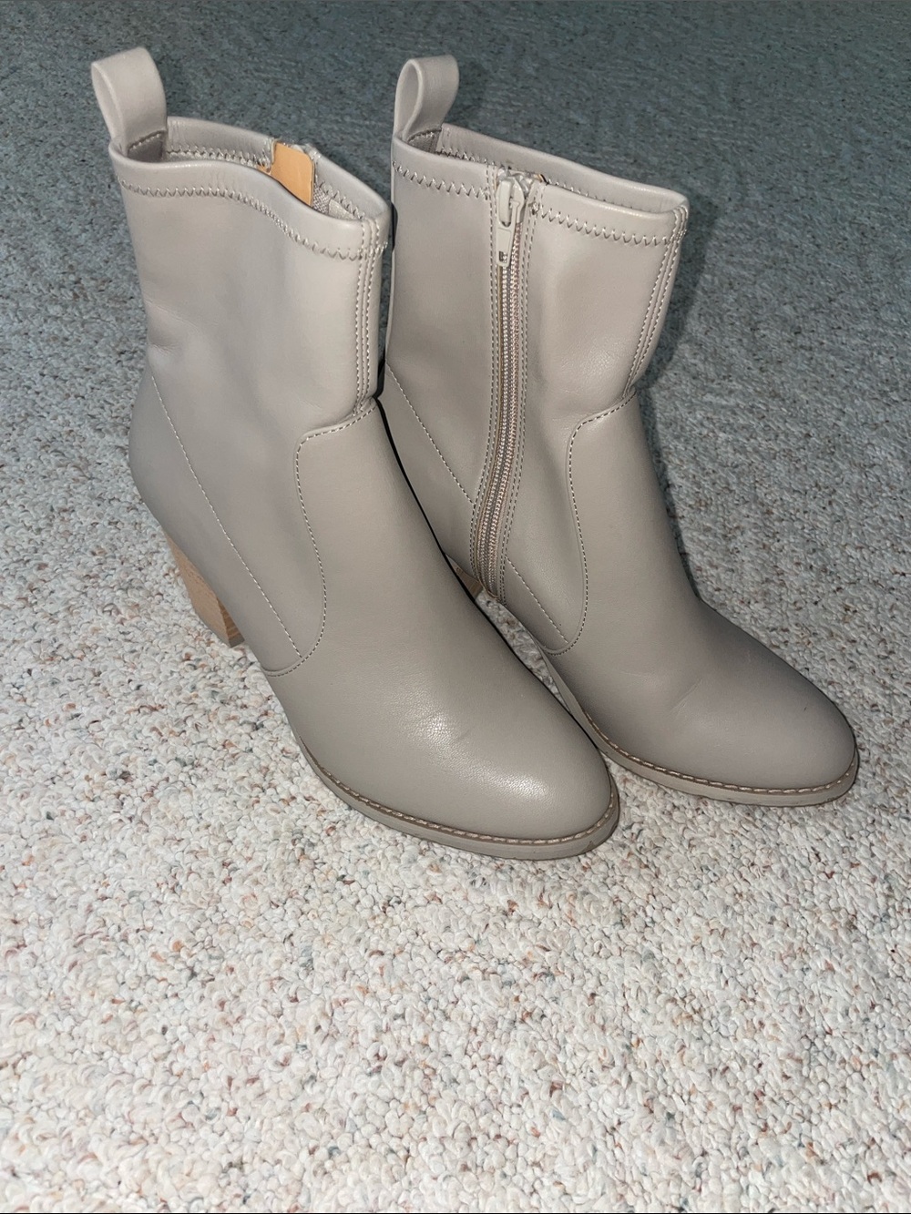 Dolce Vita Light Taupe Leather Ankle Boots with Zip